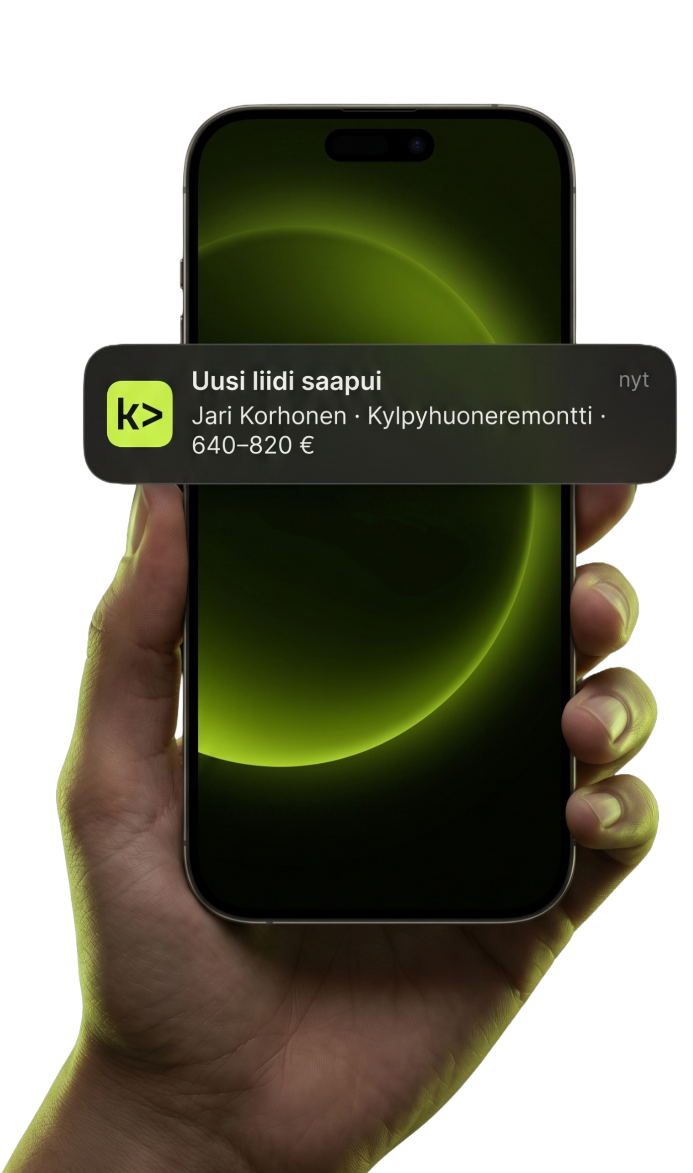 Uusi liidi saapui -ilmoitus puhelimessa